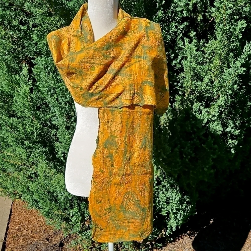 Scarf Handcrafted Wool and Silk New 69x12